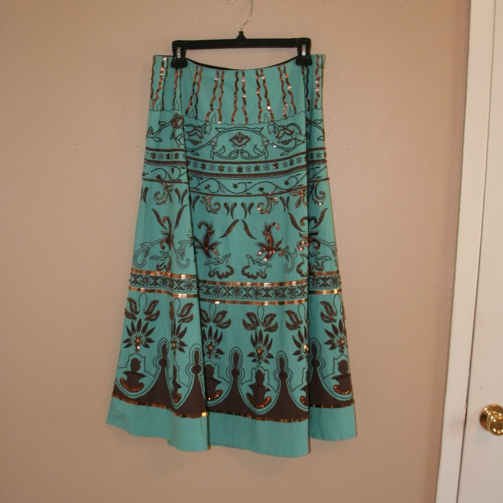 Anthropologie Basil & Maude Beaded Sequin Embellished Skirt Size 10